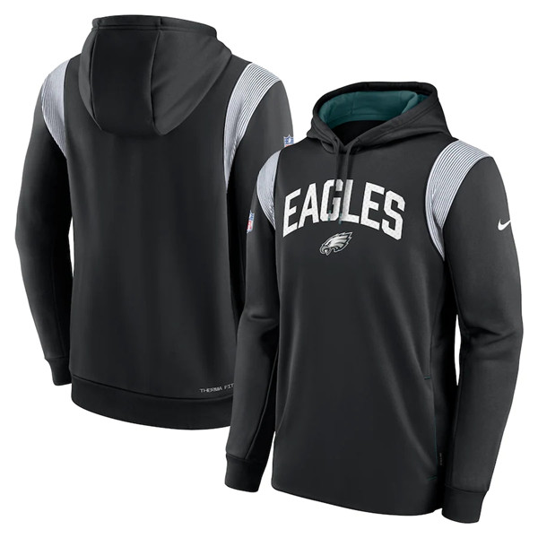 Men's Black Philadelphia Eagles Sideline Stack Performance Pullover Hoodie 002